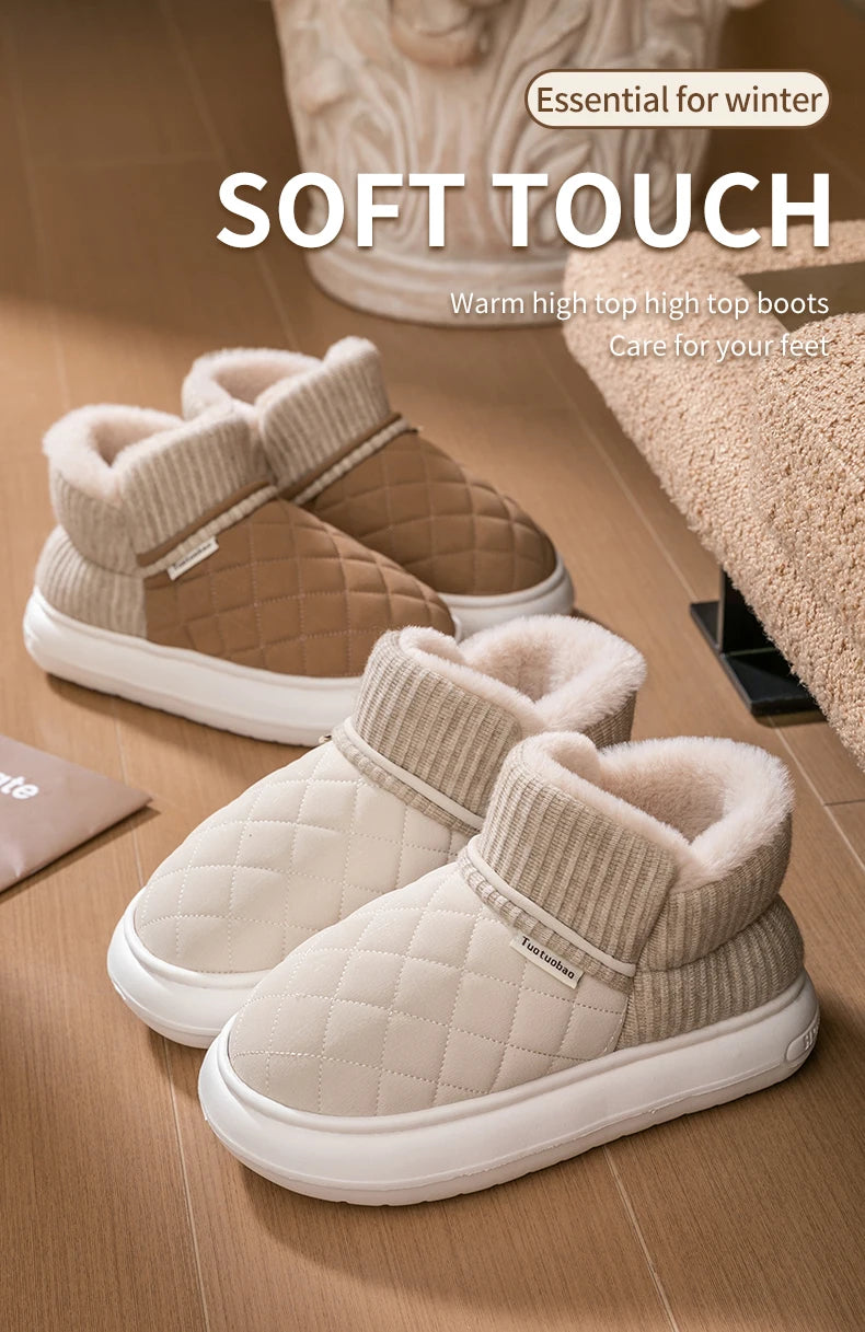 Winter Warm Cotton Slippers – Thick-Soled Fleece-Lined Non-Slip Outdoor Shoes