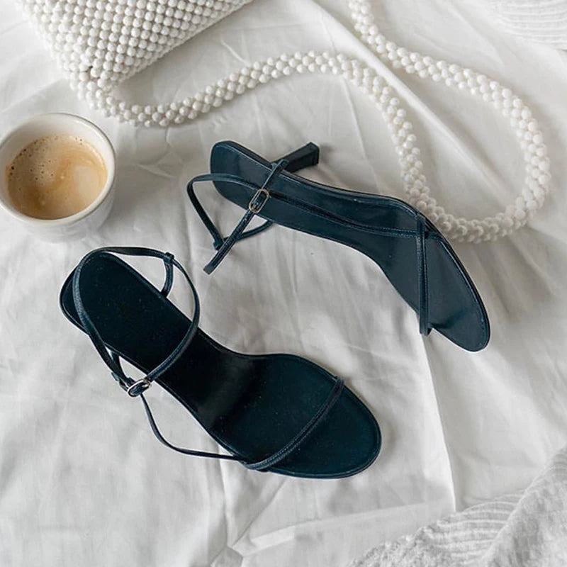 French Style Women Sandal Fashion Narrow Band High Heel Heel Ladies Gladiator Shoes Pointed Toe Ankle Buckle Zapatos Muje
