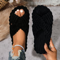 Women's Corduroy Plush Slippers – Warm Winter Cross-Strap Indoor Home Slides