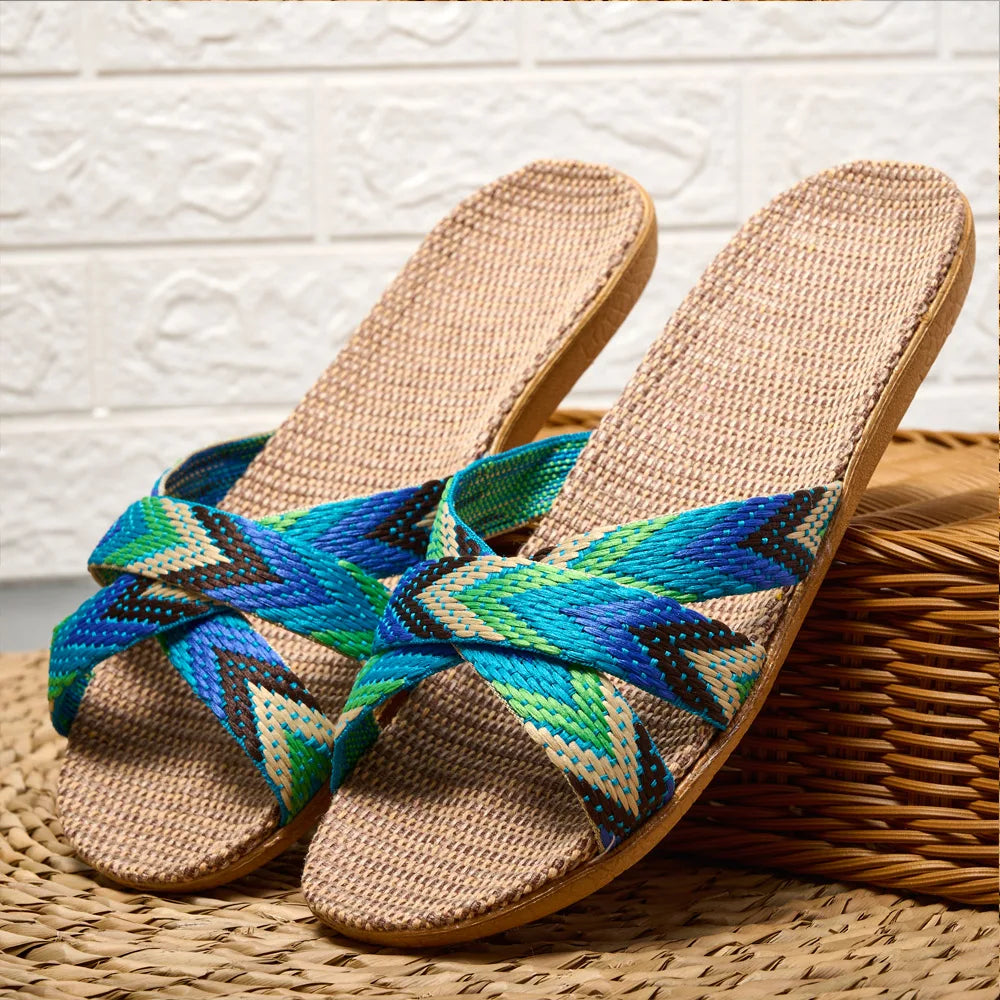 Women's Lightweight Linen Slippers – Soft Indoor Home Shoes for Couples