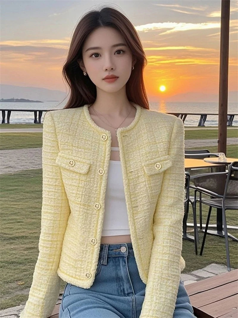 Women's Elegant Fragrance Jacket – O-Neck Long Sleeve Single-Breasted Short Outerwear