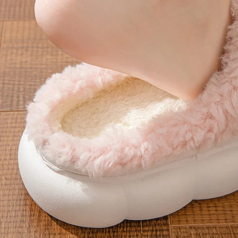 Women's Winter Fur Slippers – Cute Bow Plush Non-Slip House Shoes
