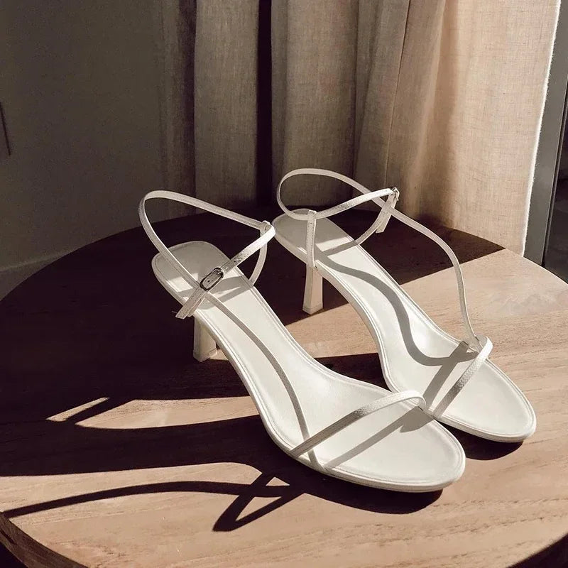 French Style Women Sandal Fashion Narrow Band High Heel Heel Ladies Gladiator Shoes Pointed Toe Ankle Buckle Zapatos Muje