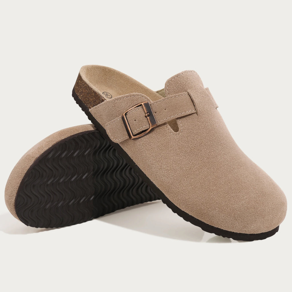 Unisex Suede Mules & Clogs – Cork Insole Sandals with Arch Support