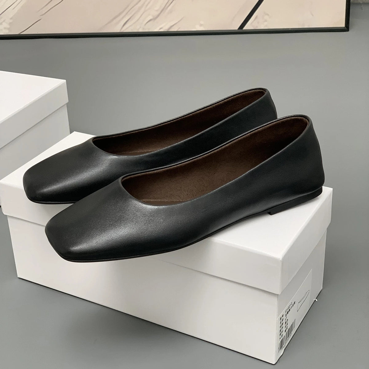 Women's Genuine Leather Ballet Flats – Square Toe Slip-On Designer Casual Shoes
