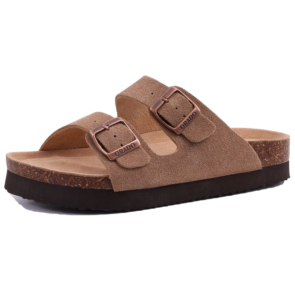 Unisex Suede Mules & Clogs – Cork Insole Sandals with Arch Support