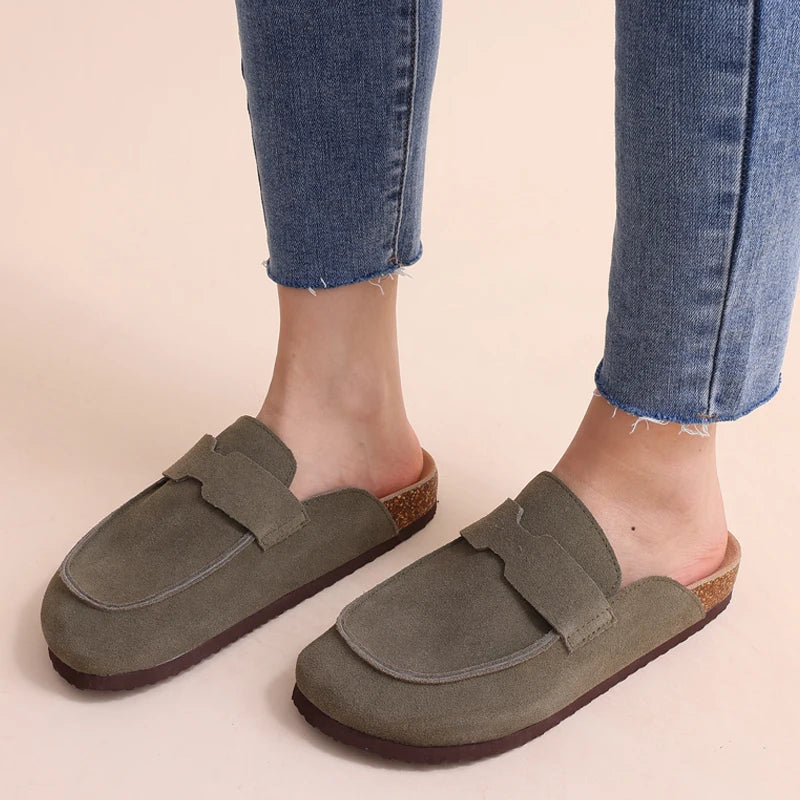 Litfun Women's Cork Clogs – Suede Mules with Arch Support & Non-Slip Sole