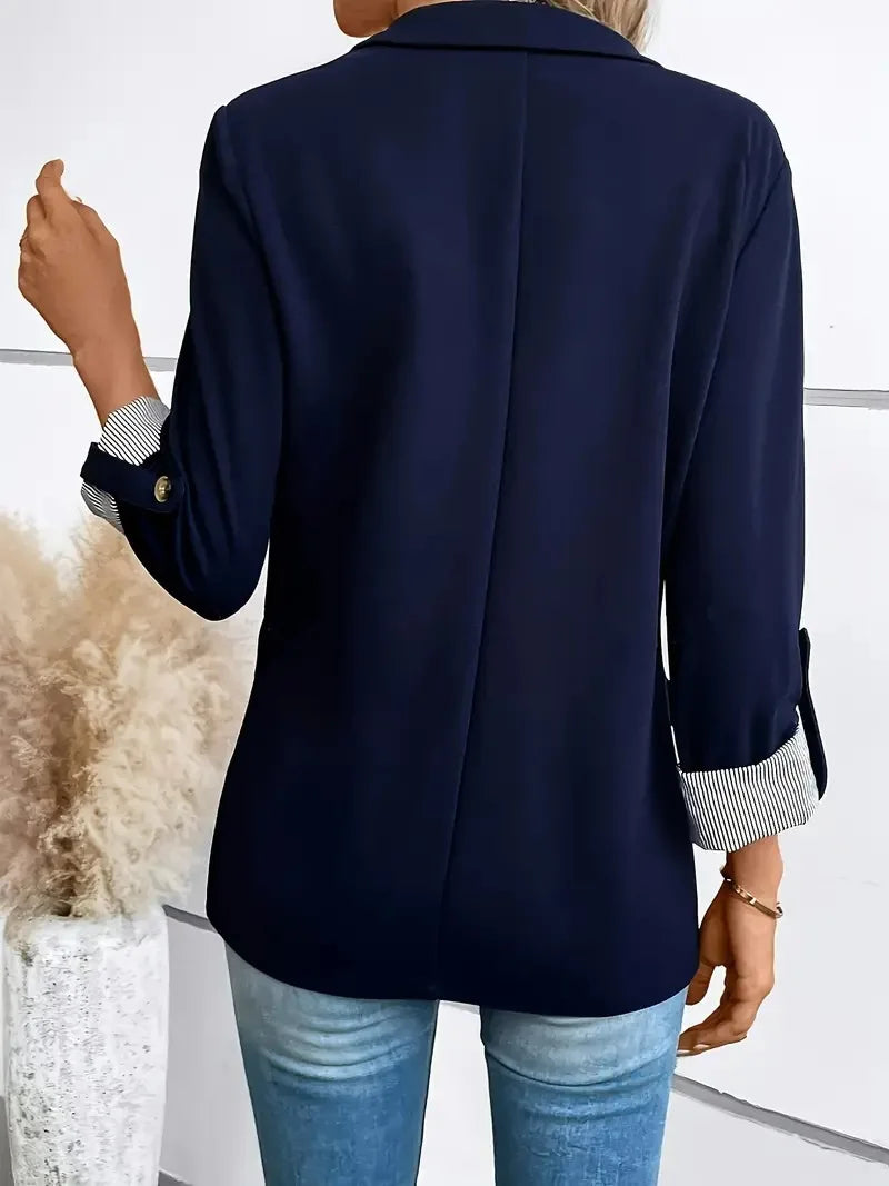 Women's Slim-Fit Button-Up Jacket – Casual Rolled-Sleeve Fashion Blazer