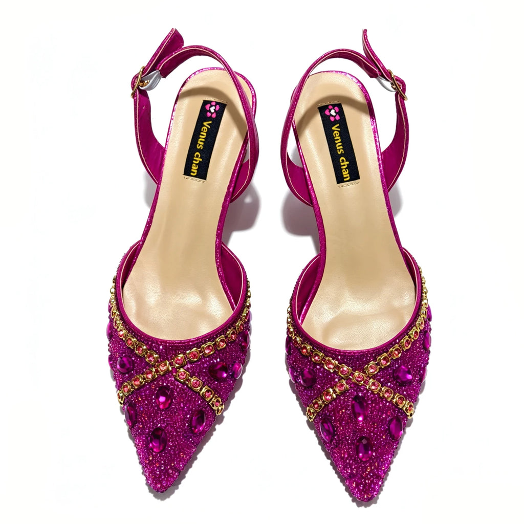 Women's Purple & Gold High Heel Pumps with Matching Bag – Elegant Wedding Shoe Set
