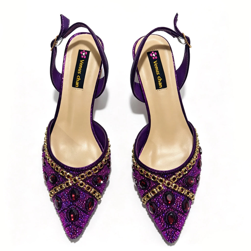 Women's Purple & Gold High Heel Pumps with Matching Bag – Elegant Wedding Shoe Set