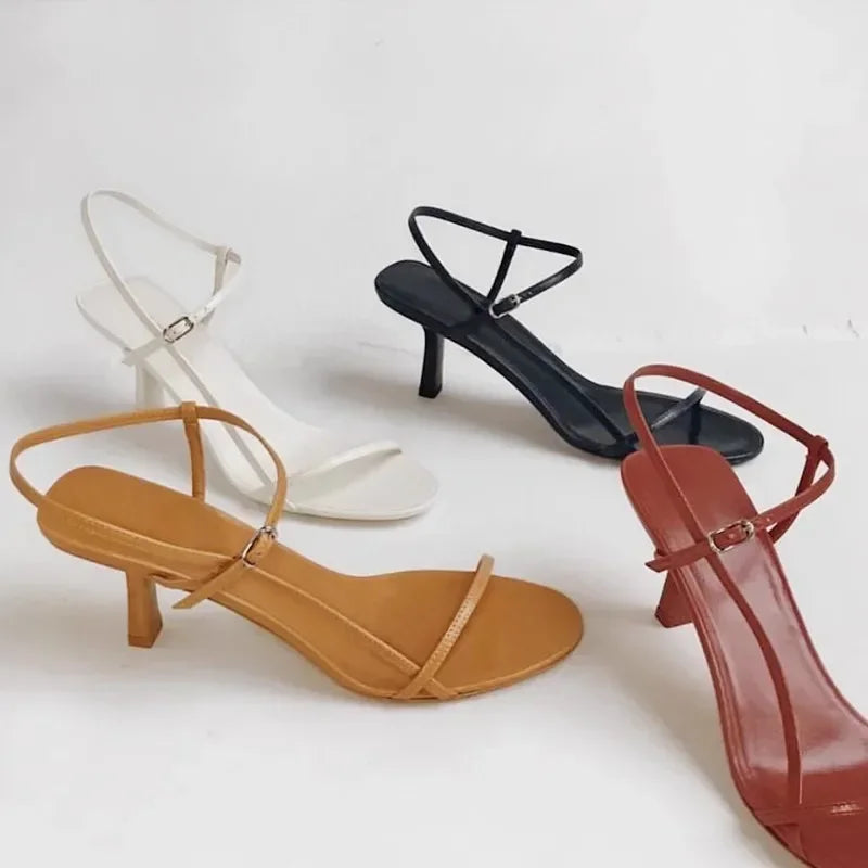 French Style Women Sandal Fashion Narrow Band High Heel Heel Ladies Gladiator Shoes Pointed Toe Ankle Buckle Zapatos Muje