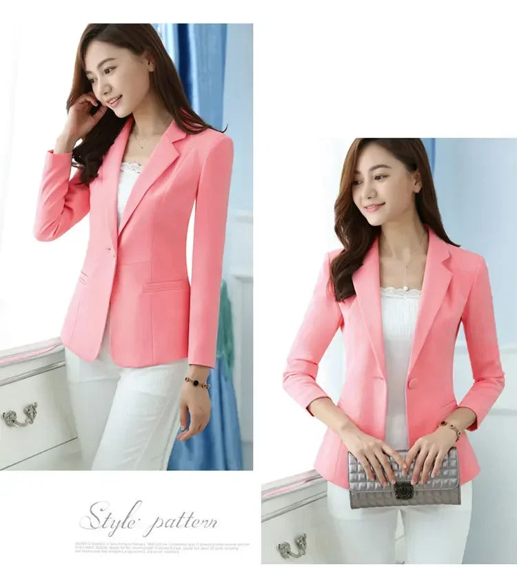 Women's Pink Blazer – Elegant Long-Sleeve Office Jacket for Work & Casual Wear