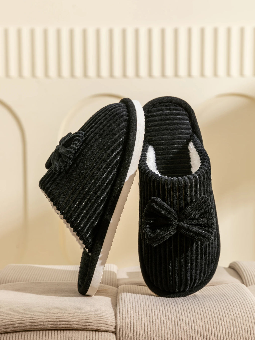 Women's Bow Slippers – Soft Warm Indoor House Shoes for Fall & Winter