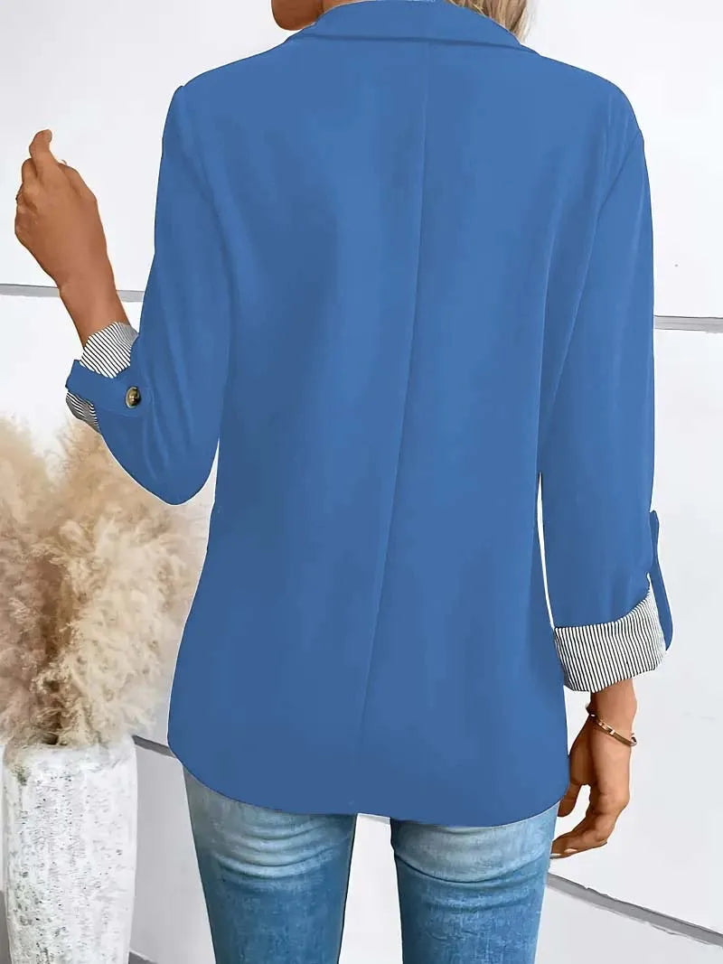 Women's Slim-Fit Button-Up Jacket – Casual Rolled-Sleeve Fashion Blazer