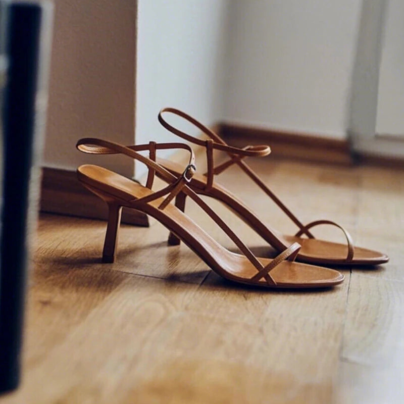 French Style Women Sandal Fashion Narrow Band High Heel Heel Ladies Gladiator Shoes Pointed Toe Ankle Buckle Zapatos Muje
