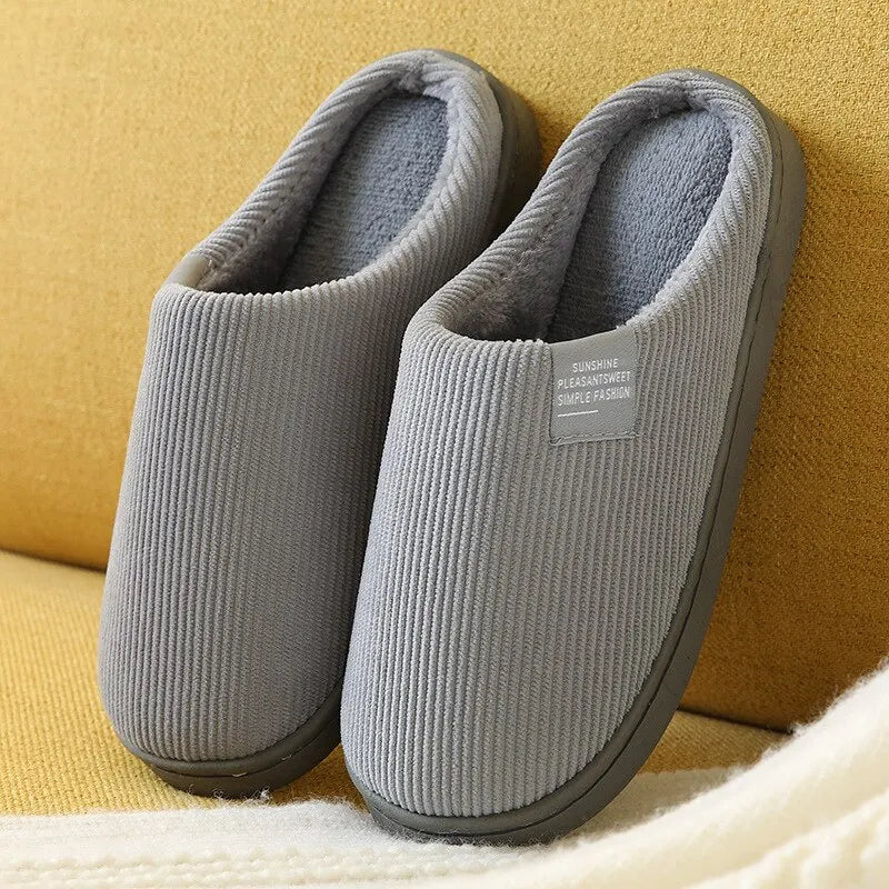 Unisex Plush Winter Slippers – Thick Soft-Soled Non-Slip Indoor House Shoes