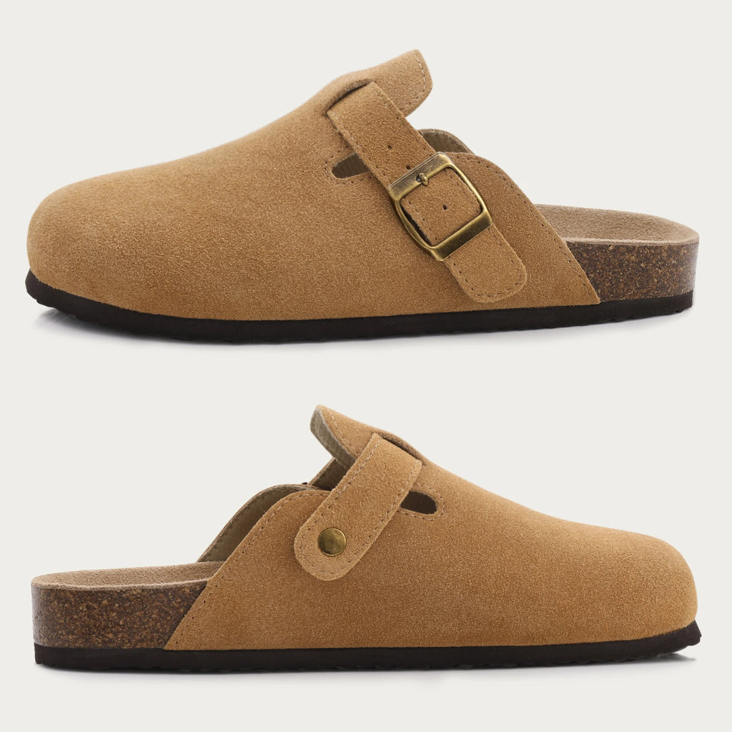 Unisex Suede Mules & Clogs – Cork Insole Sandals with Arch Support