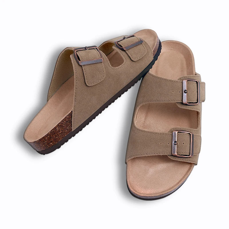Unisex Suede Mules & Clogs – Cork Insole Sandals with Arch Support