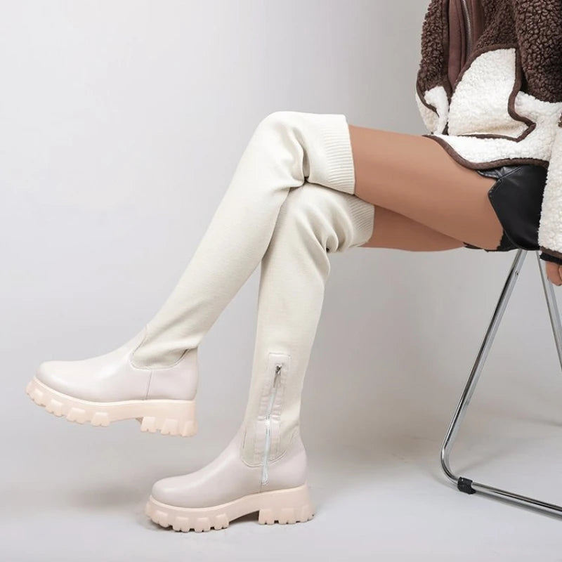 Women's Over-the-Knee Platform Boots – Stretch Sock Boots with Thick Heel