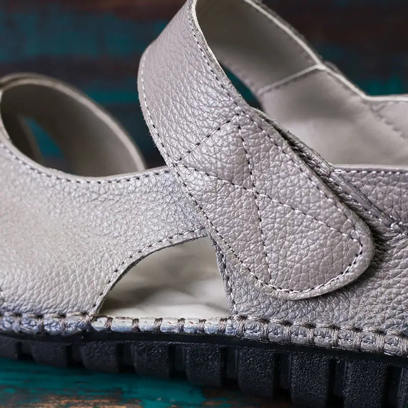 Women's Mary Jane Leather Shoes – Hollow-Out Closed-Toe Summer Sandals, Sizes 35–42