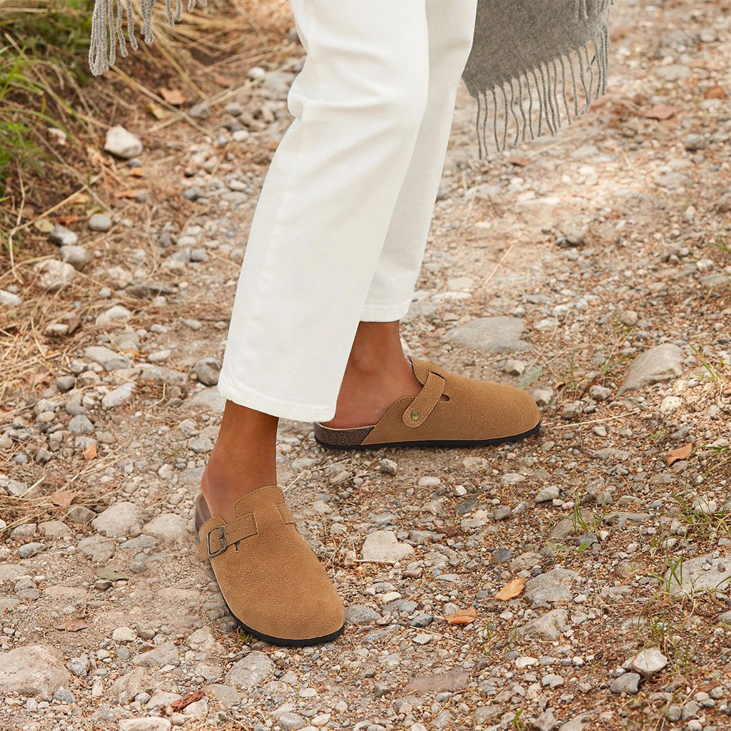Unisex Suede Mules & Clogs – Cork Insole Sandals with Arch Support
