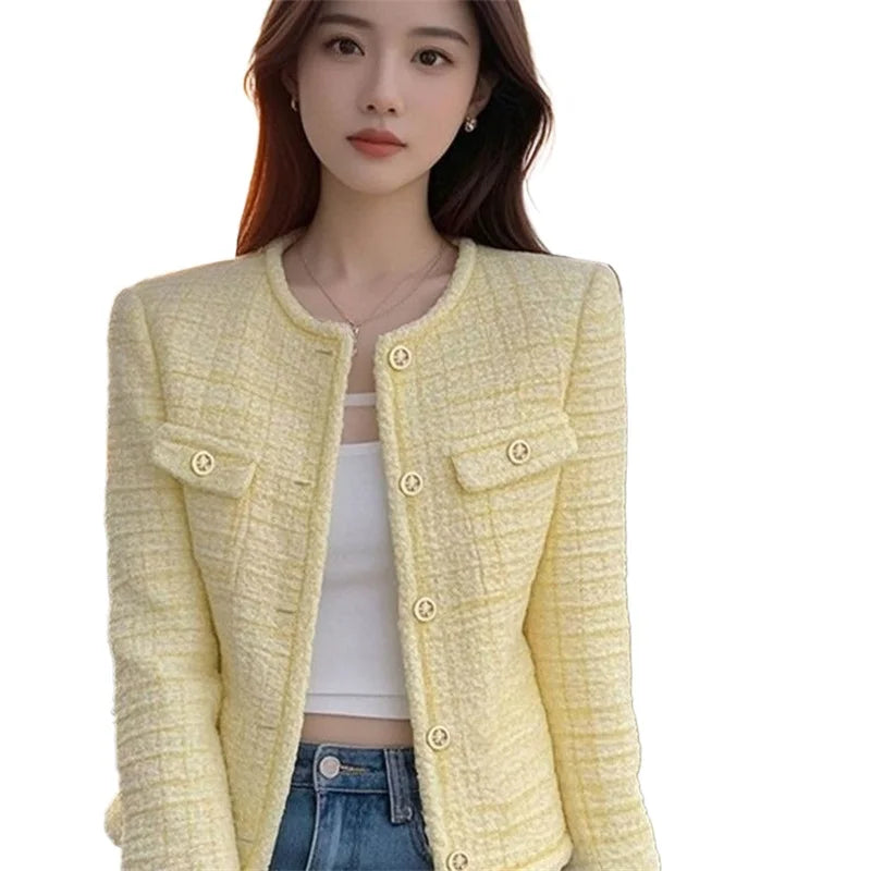 Women's Elegant Fragrance Jacket – O-Neck Long Sleeve Single-Breasted Short Outerwear