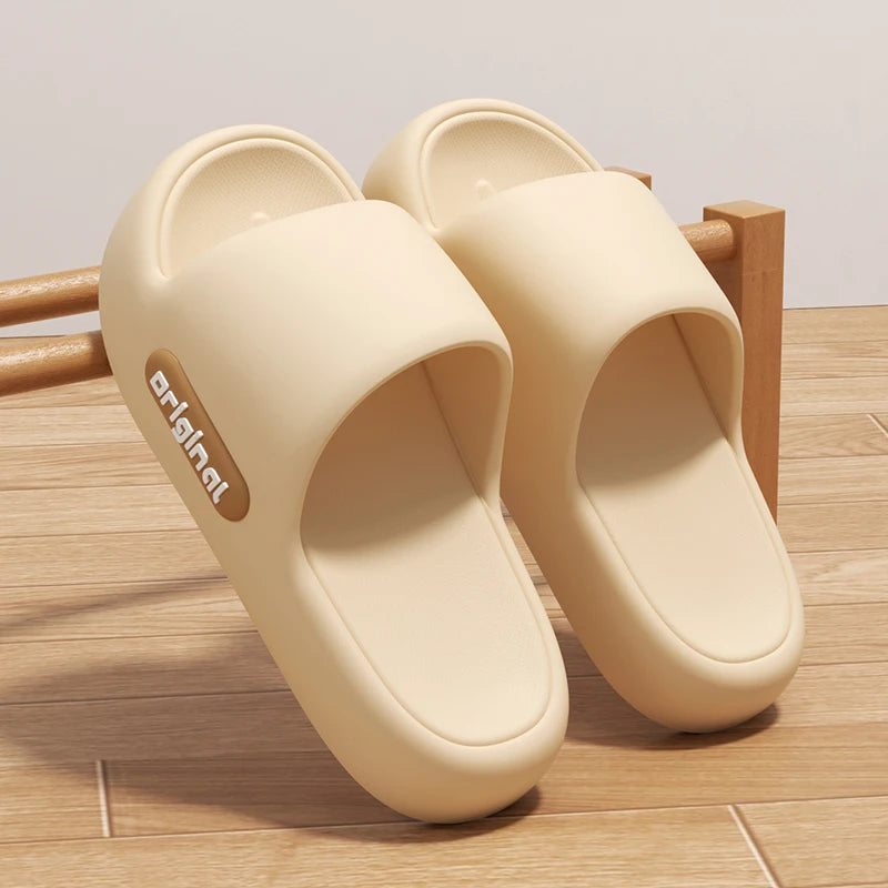 Women's Thick-Soled Cloud Slippers – Soft Platform Beach Slides with Letter Print