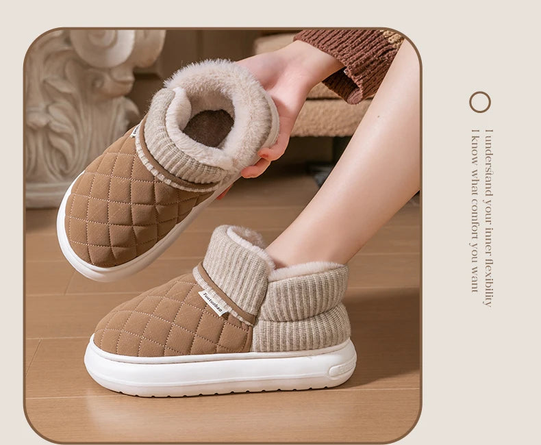 Winter Warm Cotton Slippers – Thick-Soled Fleece-Lined Non-Slip Outdoor Shoes