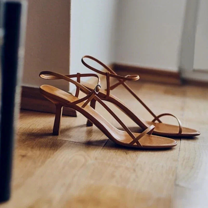 French Style Women Sandal Fashion Narrow Band High Heel Heel Ladies Gladiator Shoes Pointed Toe Ankle Buckle Zapatos Muje