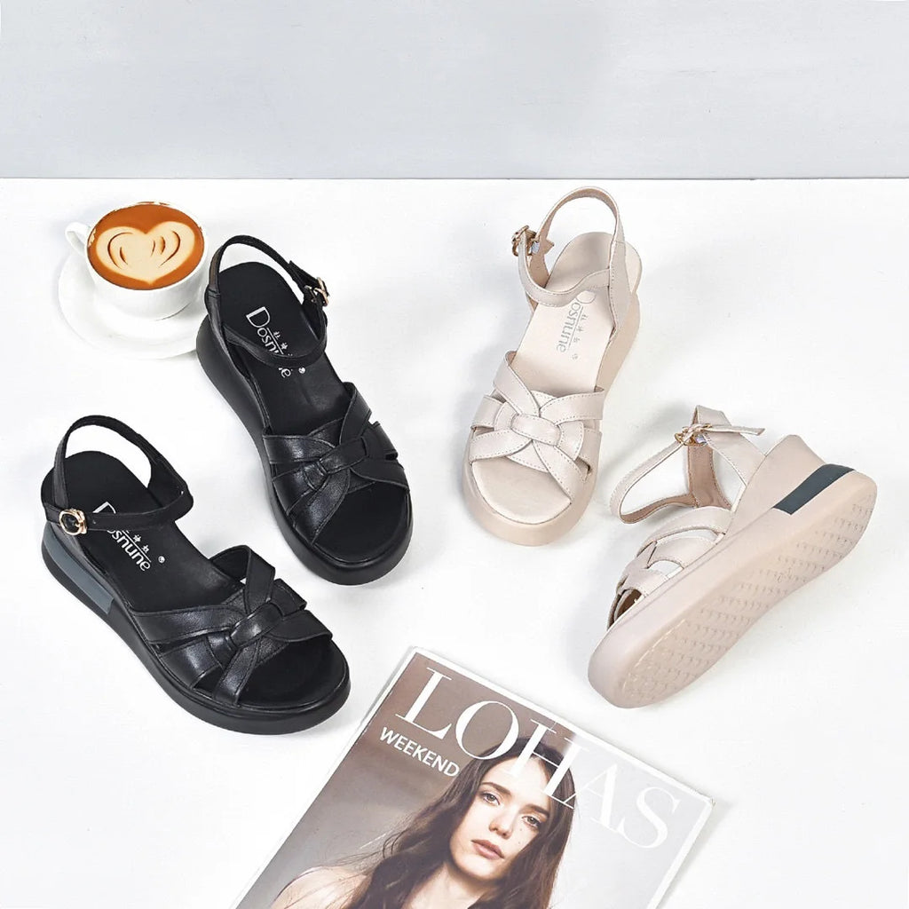 2023 summer new Women's Platform Wedge Sandals – Open Toe Waterproof Casual Summer Shoesomen's wedge sandals head layer cowhide open toe after empty line with leisure waterproof platform platform pla